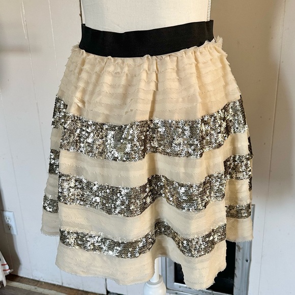 Free People Nude Silver Black Ruffle Sequin High Waist Holiday NYE Skirt Sparkle - Picture 6 of 6